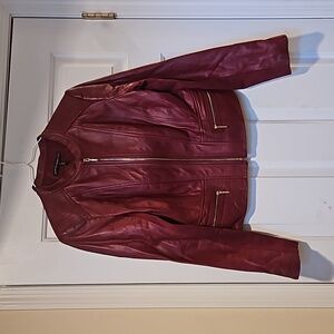 White House Black Market Red Leather Jacket Size Medium EUC